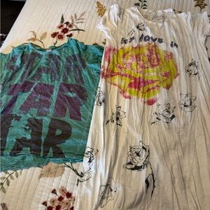 Magnolia. Pearl White Graphic Dress with Pink & Yellow Rose and tees